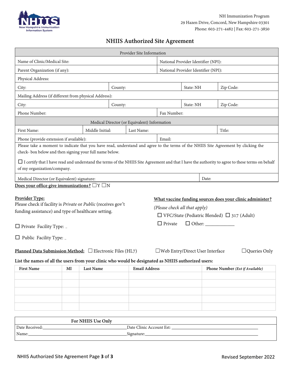 Nhiis Authorized Site Agreement - New Hampshire, Page 3