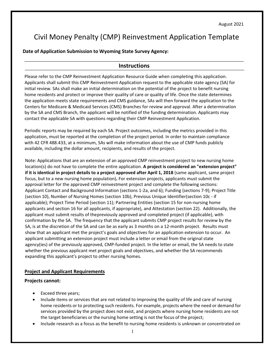 Civil Money Penalty (Cmp) Reinvestment Application Template - Wyoming, Page 3