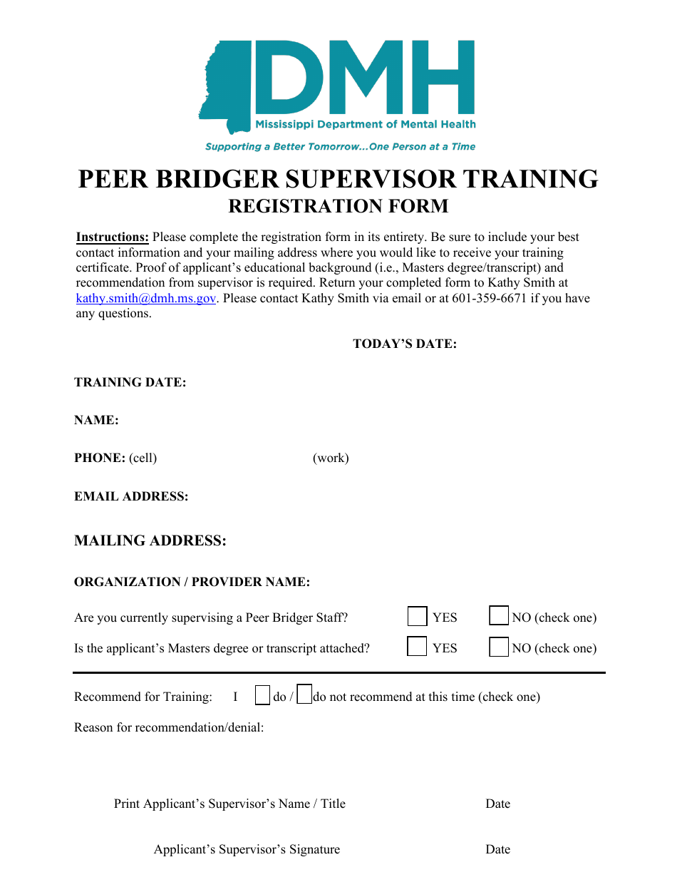 Peer Bridger Supervisor Training Registration Form - Mississippi, Page 1