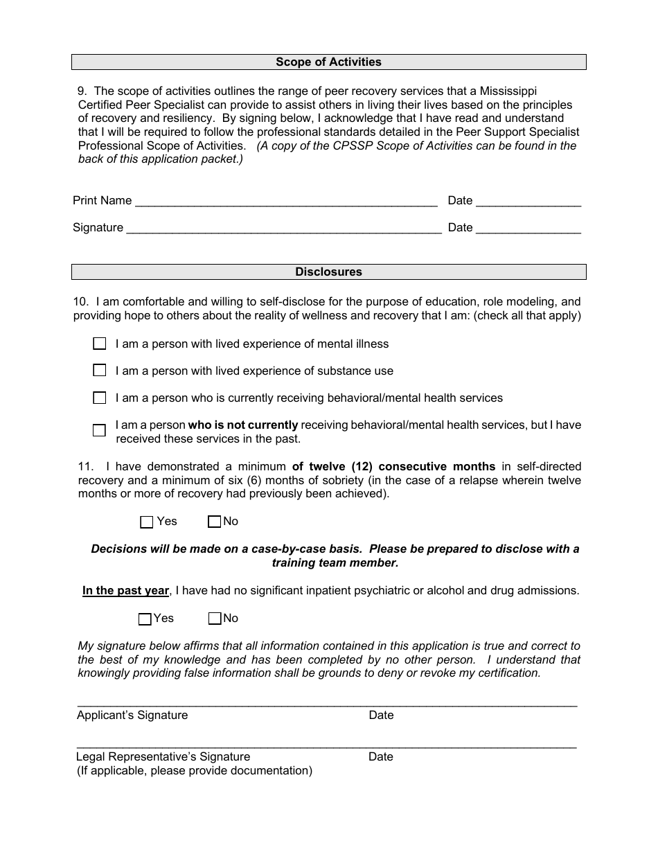 Certified Peer Support Specialist Professional Adult / Recovery Training Application - Mississippi, Page 10