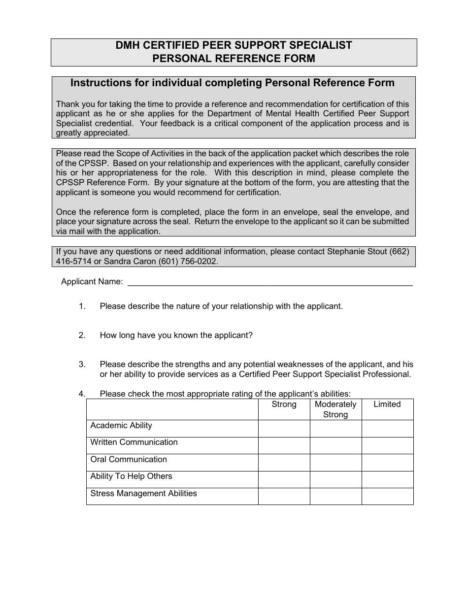 Certified Peer Support Specialist Professional Adult / Recovery Training Application - Mississippi, Page 14