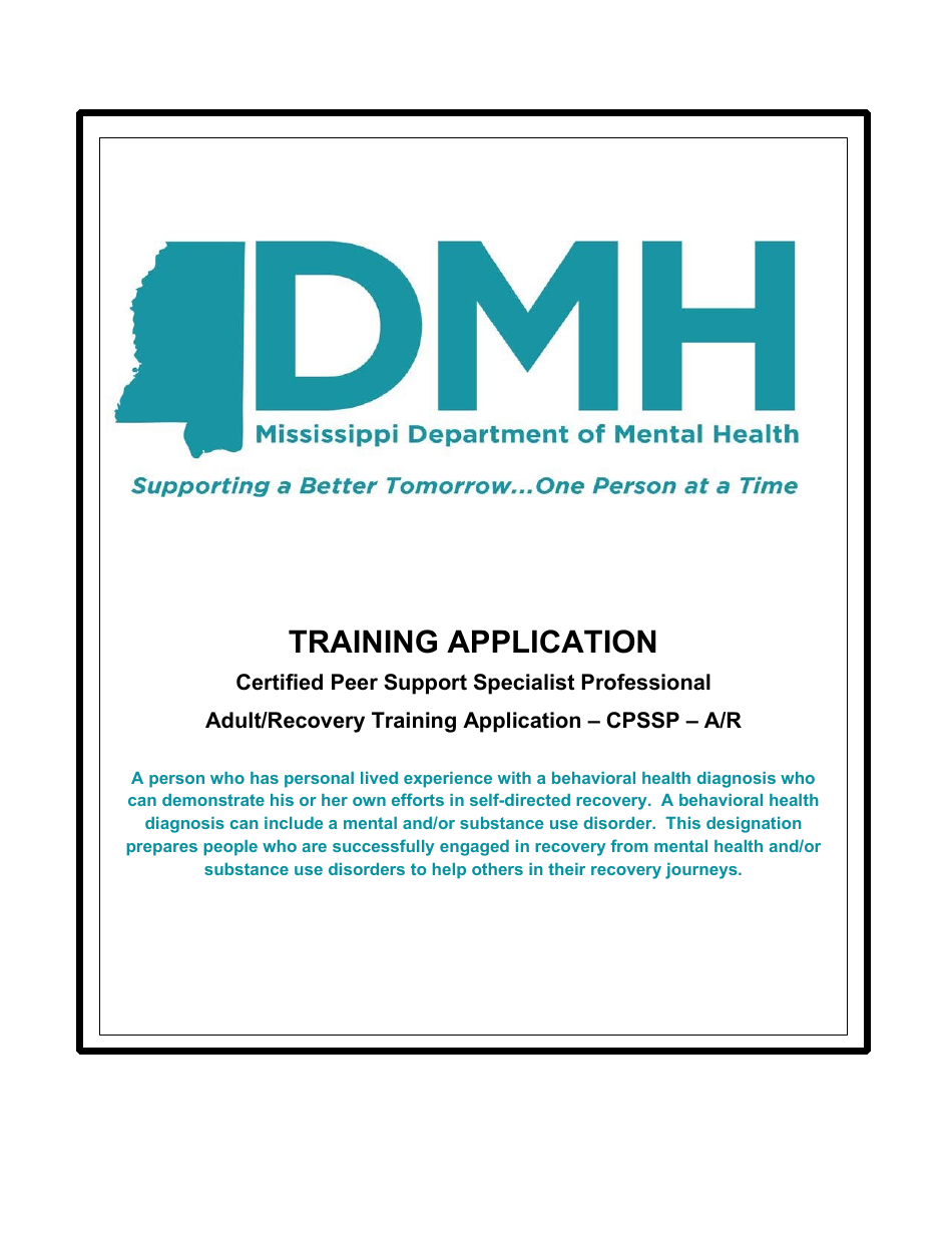 Certified Peer Support Specialist Professional Adult / Recovery Training Application - Mississippi, Page 1