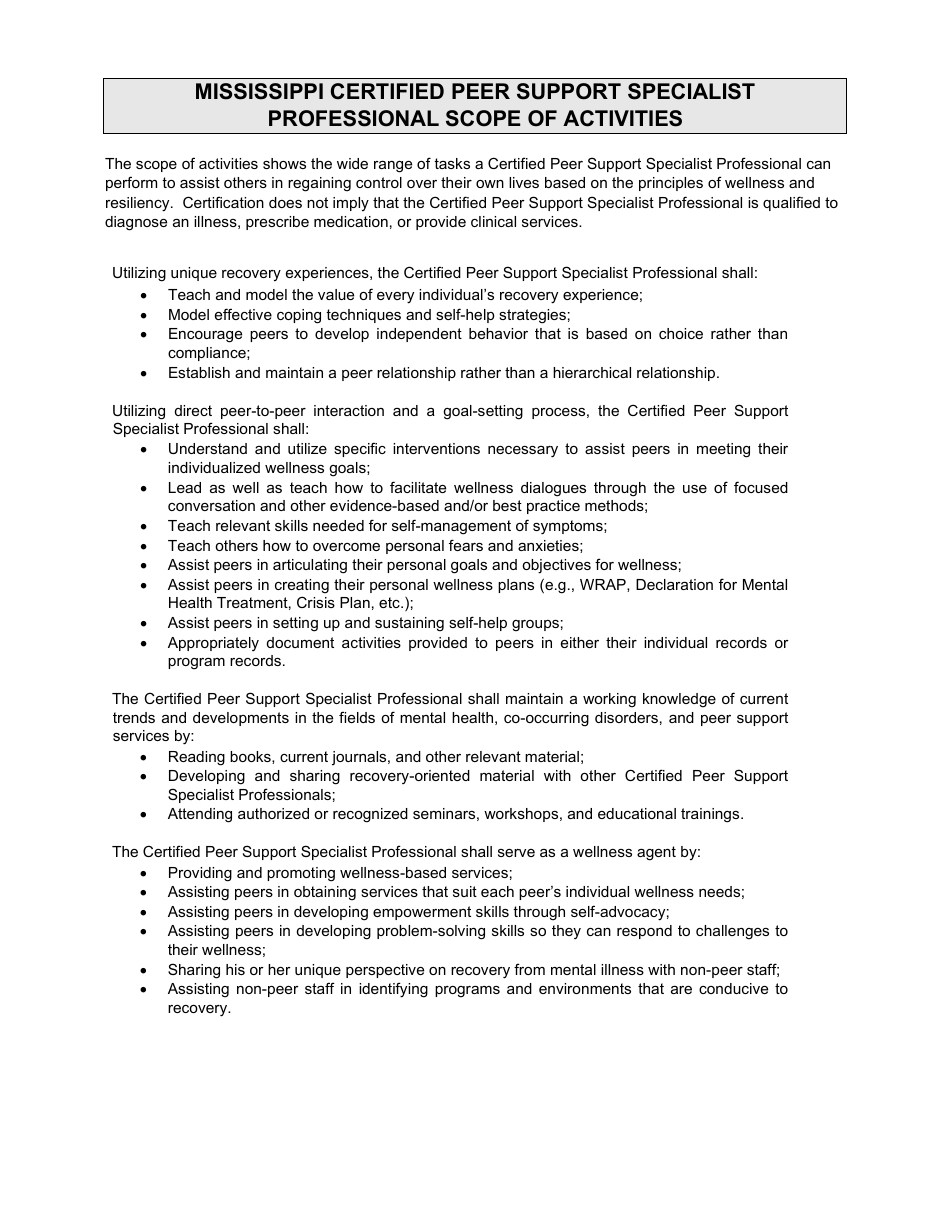 Certified Peer Support Specialist Professional Adult / Recovery Training Application - Mississippi, Page 22