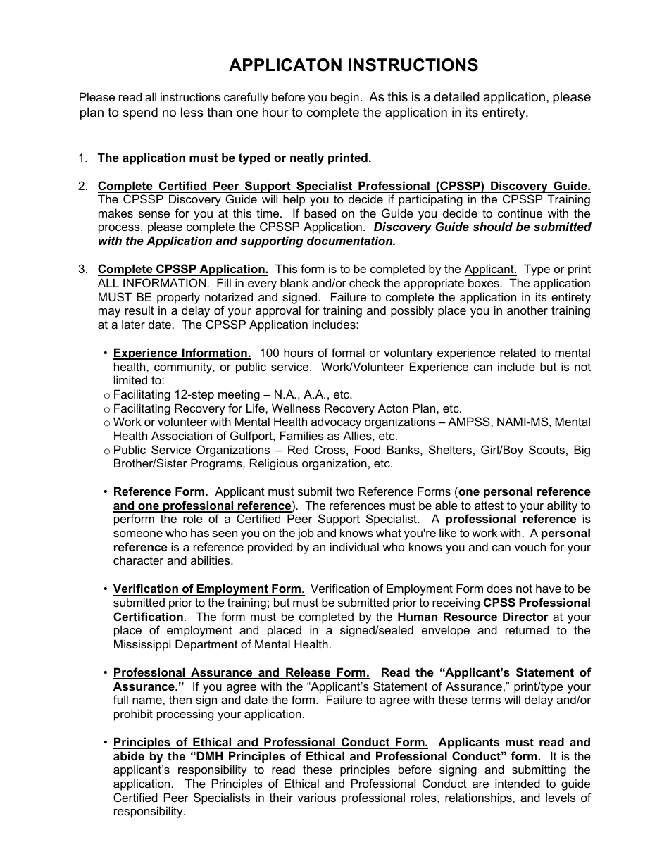 Certified Peer Support Specialist Professional Adult / Recovery Training Application - Mississippi, Page 3