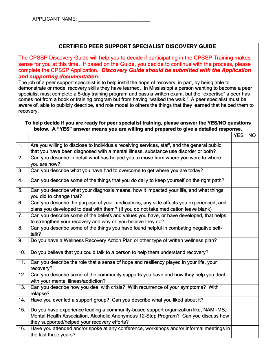 Certified Peer Support Specialist Professional Adult / Recovery Training Application - Mississippi, Page 5