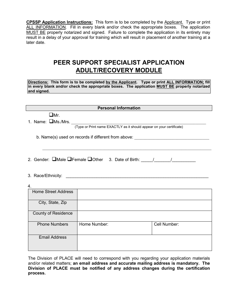 Certified Peer Support Specialist Professional Adult / Recovery Training Application - Mississippi, Page 7