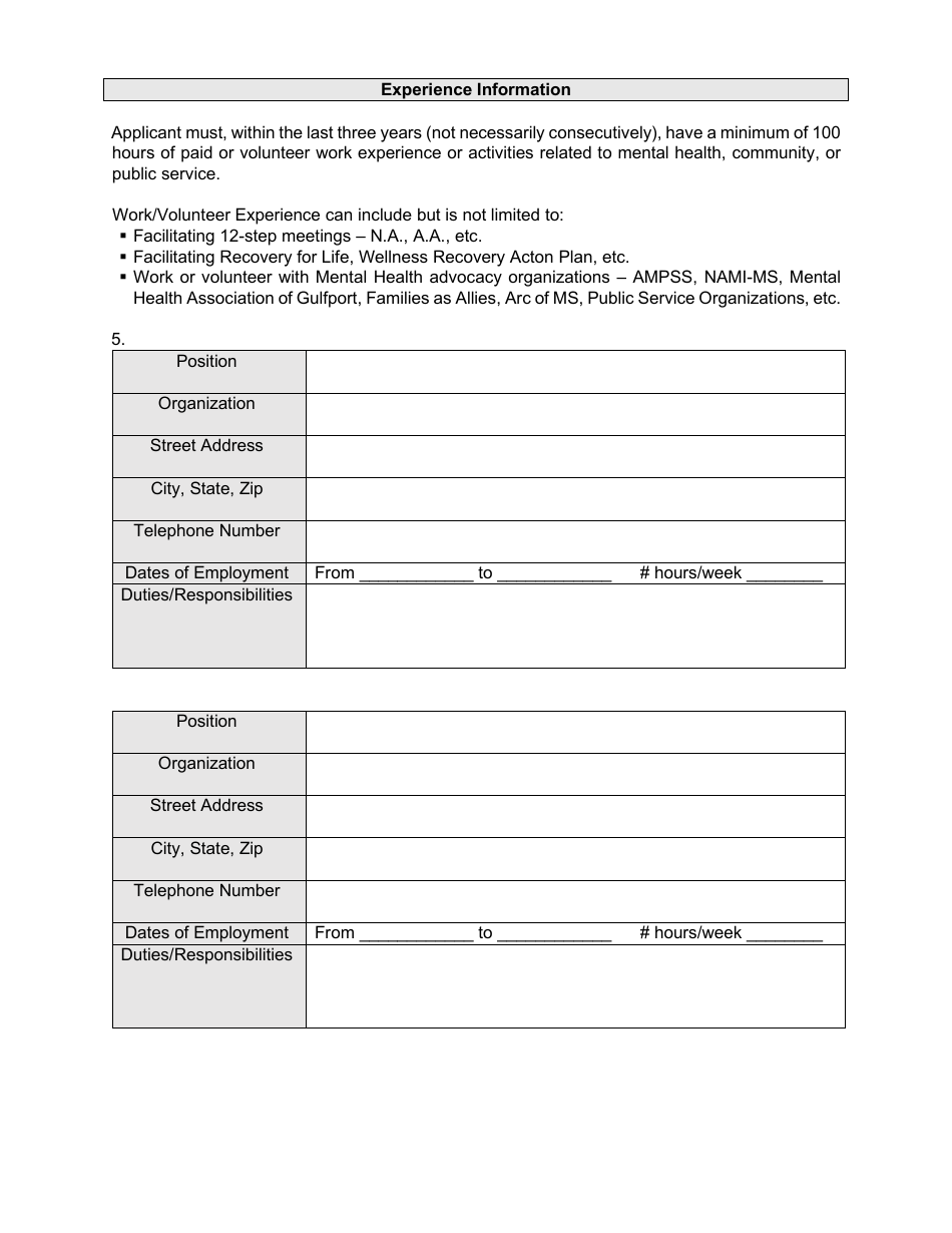 Certified Peer Support Specialist Professional Adult / Recovery Training Application - Mississippi, Page 8