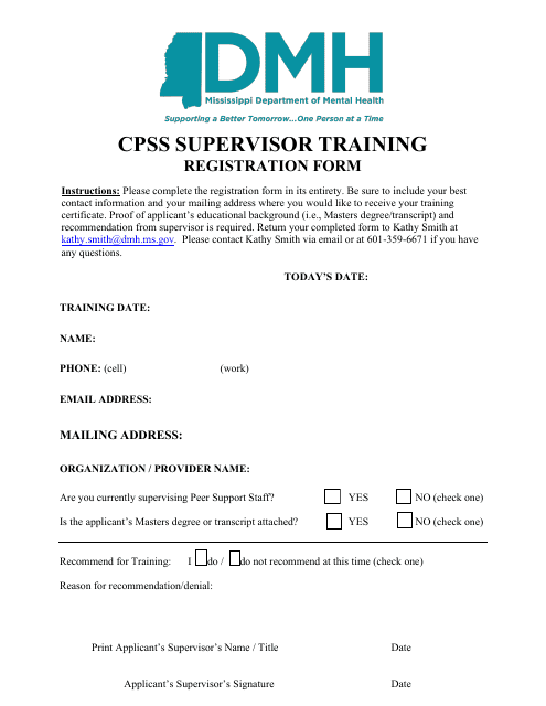 Cpss Supervisor Training Registration Form - Mississippi Download Pdf