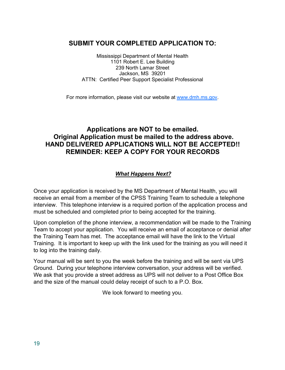 Training Application - Certified Peer Support Specialist Professional Parent / Caregiver (Cpss-P) - Mississippi, Page 19