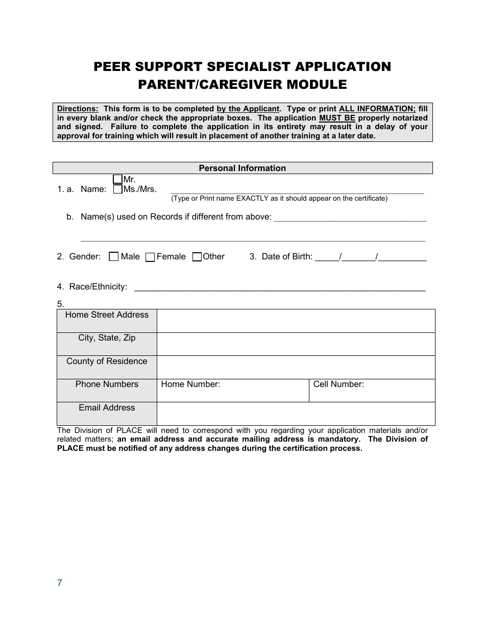 Training Application - Certified Peer Support Specialist Professional Parent / Caregiver (Cpss-P) - Mississippi, Page 7