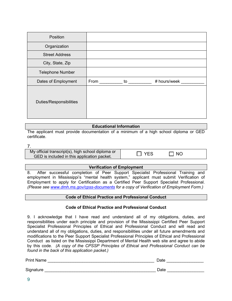 Training Application - Certified Peer Support Specialist Professional Parent / Caregiver (Cpss-P) - Mississippi, Page 9