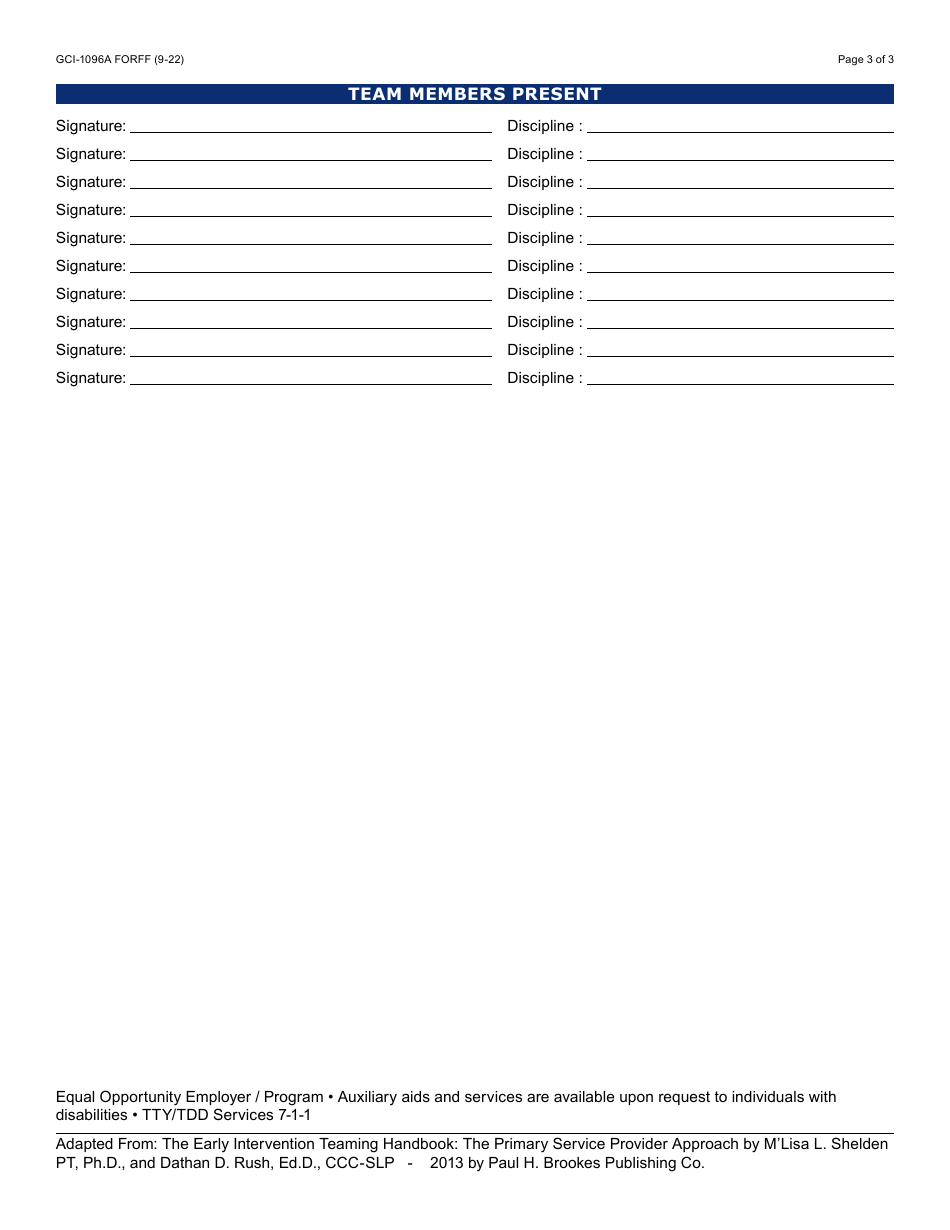 Form GCI-1096A Individual Family Teaming Report - Arizona, Page 3