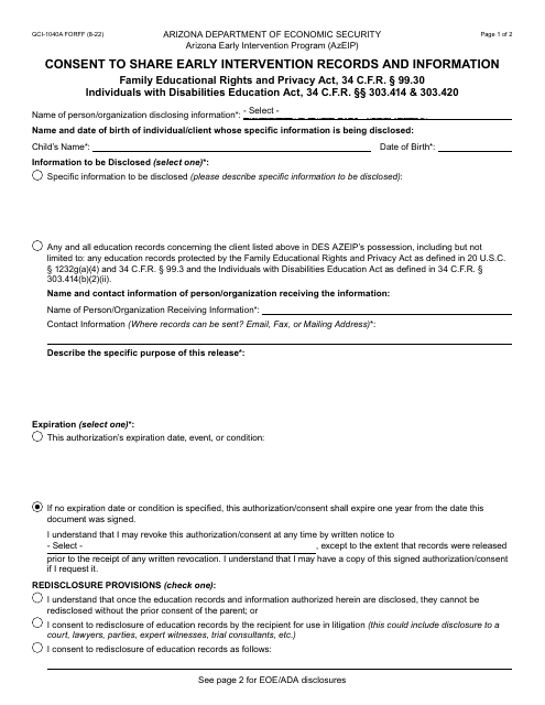 Form GCI-1040A  Printable Pdf