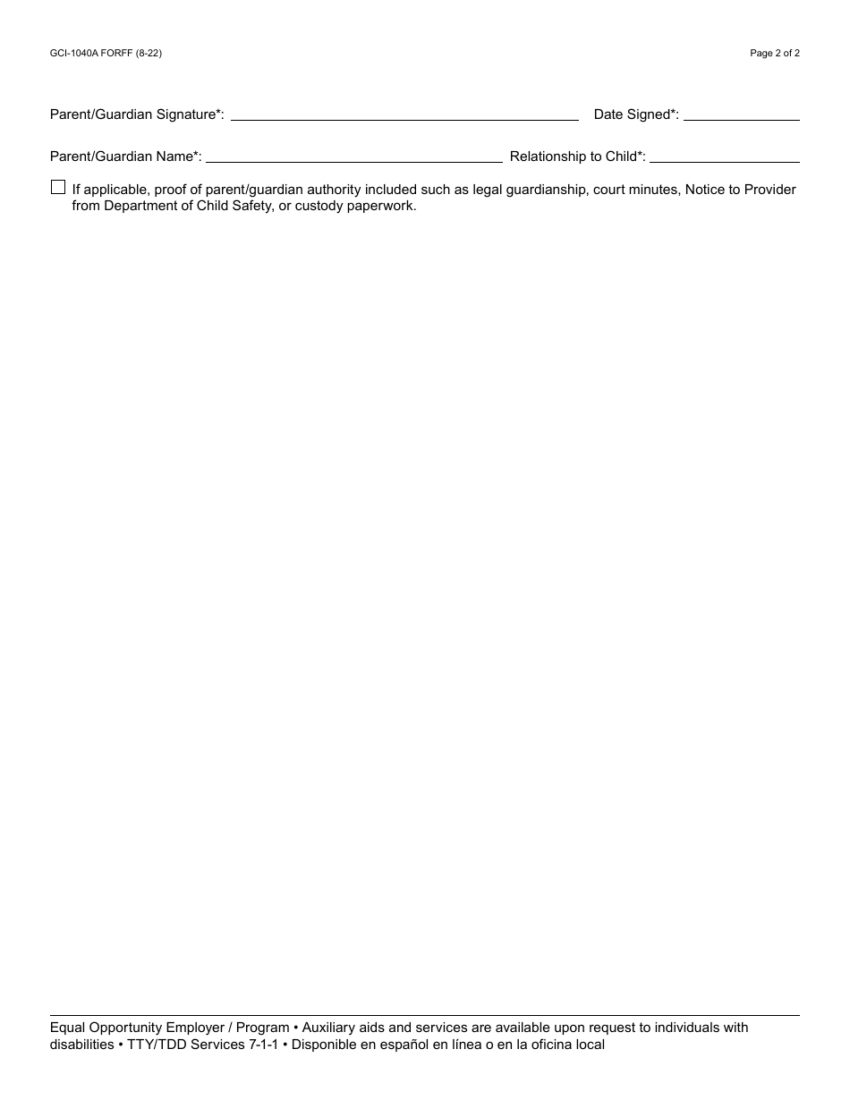 Form GCI-1040A Consent to Share Early Intervention Records and Information - Arizona, Page 2
