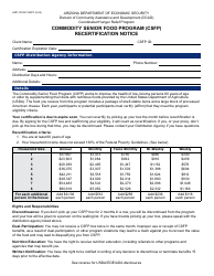 Form HRP-1037A Recertification Notice - Commodity Senior Food Program (Csfp) - Arizona