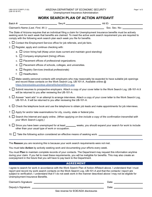 Form UIB-0101C Work Search Plan of Action Affidavit - Arizona