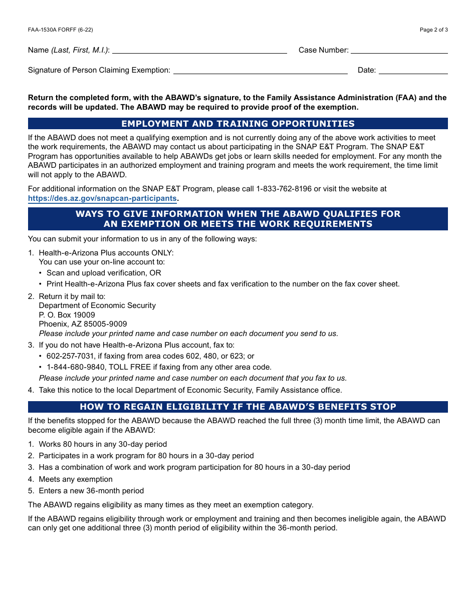 Form FAA-1530A Abawd Participation and Referral - Arizona, Page 2