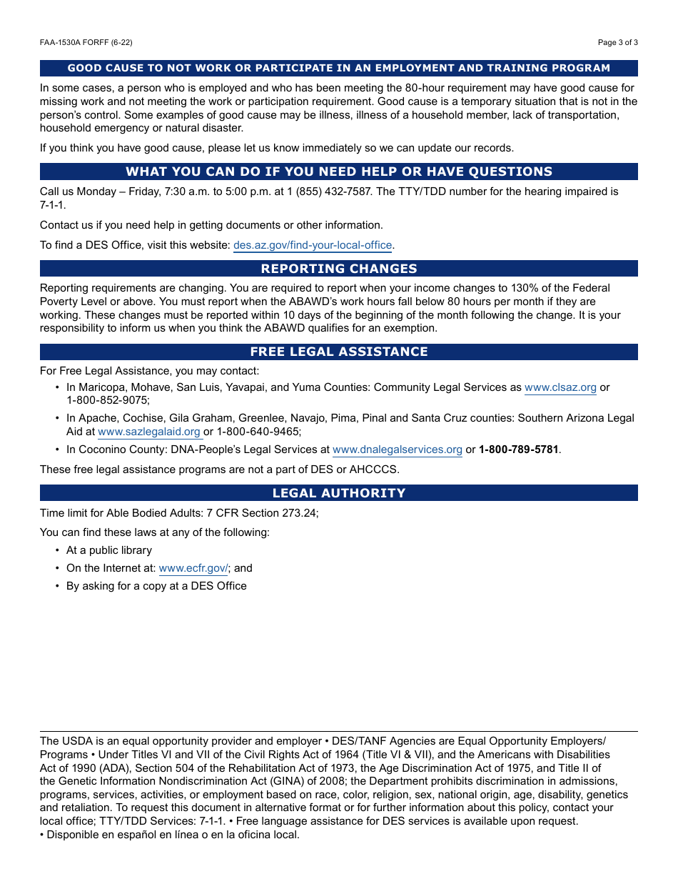 Form FAA-1530A Abawd Participation and Referral - Arizona, Page 3
