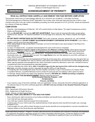 Document preview: Form CS-127-PF Acknowledgment of Paternity - Arizona (English/Spanish)