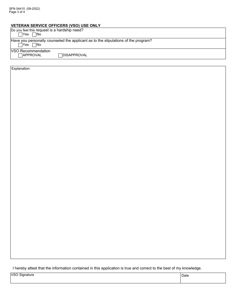 Form SFN54410 Application for Hardship Assistance - North Dakota, Page 3