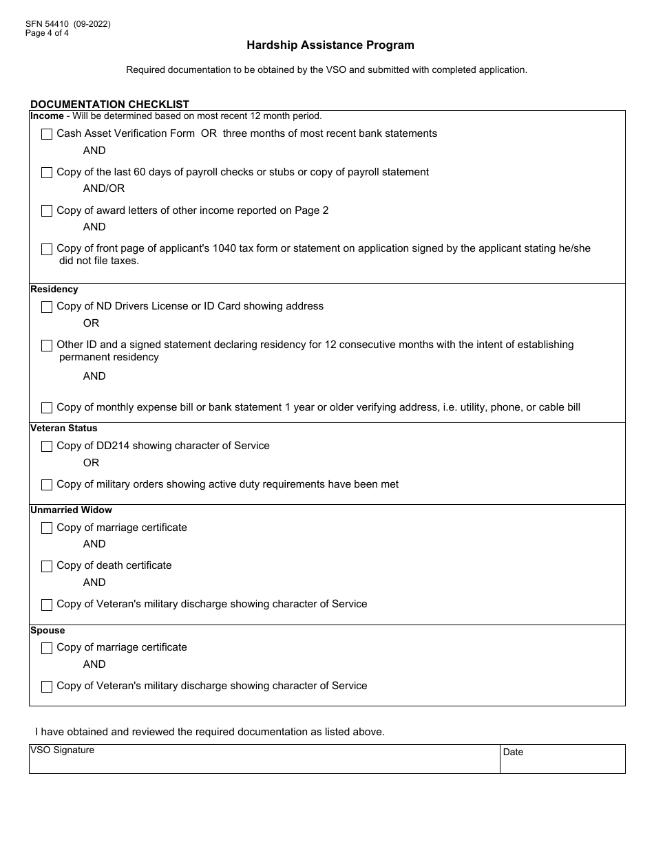Form SFN54410 Application for Hardship Assistance - North Dakota, Page 4
