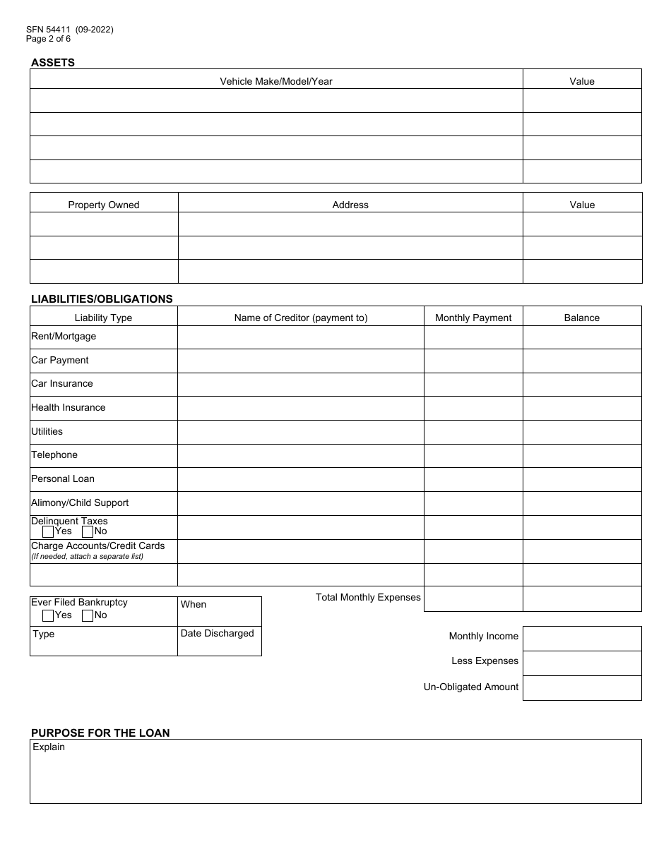 Form SFN54411 Veterans Aid Loan Application - North Dakota, Page 2