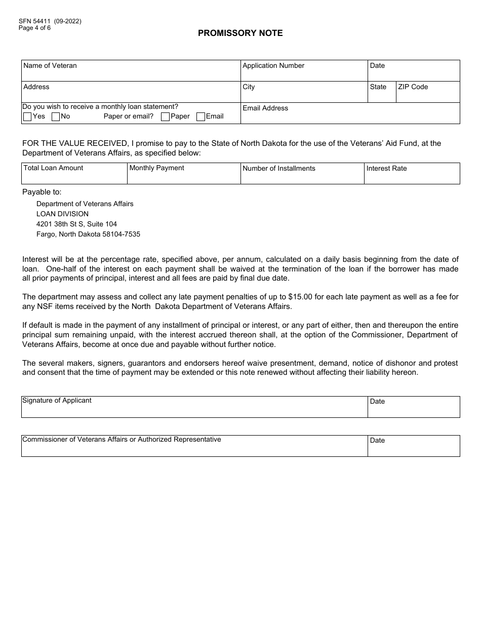 Form SFN54411 Veterans Aid Loan Application - North Dakota, Page 4