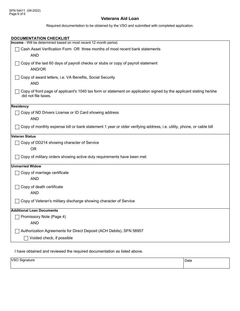 Form SFN54411 Veterans Aid Loan Application - North Dakota, Page 6