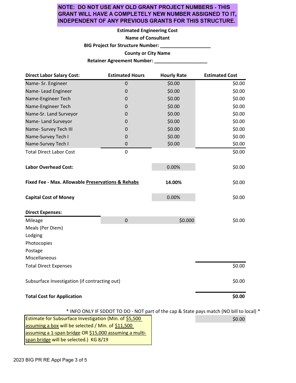 Application for Bridge Improvement Grant (Big) Funds Preservation or Rehab / Replacement - South Dakota, Page 3