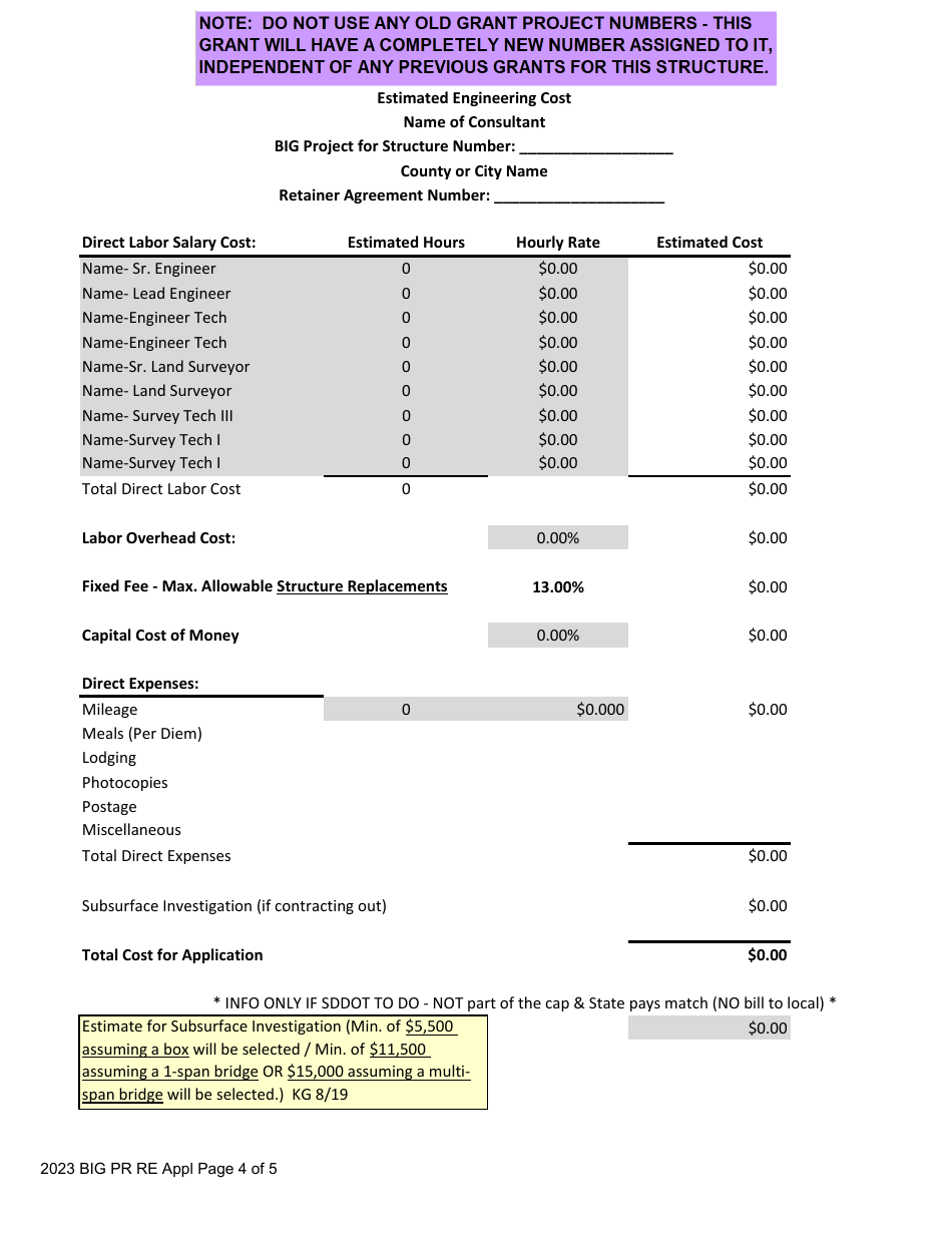 Application for Bridge Improvement Grant (Big) Funds Preservation or Rehab / Replacement - South Dakota, Page 4
