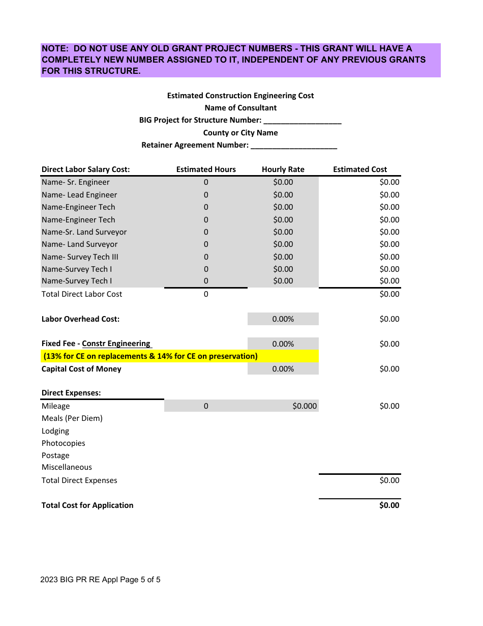 Application for Bridge Improvement Grant (Big) Funds Preservation or Rehab / Replacement - South Dakota, Page 5