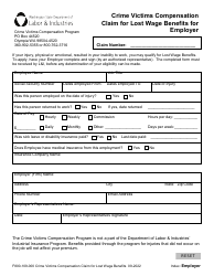 Form F800-109-000 Crime Victims Compensation Claim for Lost Wage Benefits for Employer - Washington