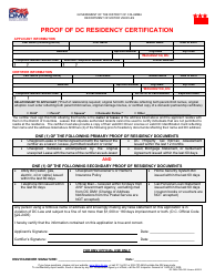 Document preview: Form DC DMV-PRA-003 Proof of Dc Residency Certification - Washington, D.C.