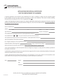 Document preview: Form LLC-4 Application for Special Certificate for the Employment of Learners - Pennsylvania