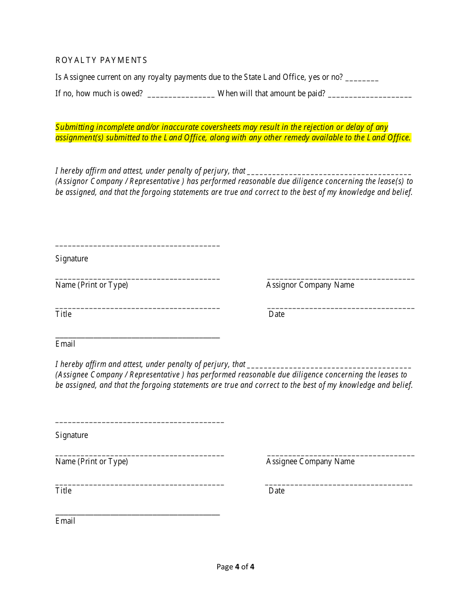 Lease Assignment Information Coversheet - New Mexico, Page 4