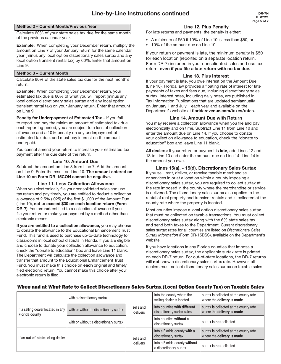 Instructions for Form DR-7 Consolidated Sales and Use Tax Return - Florida, Page 5
