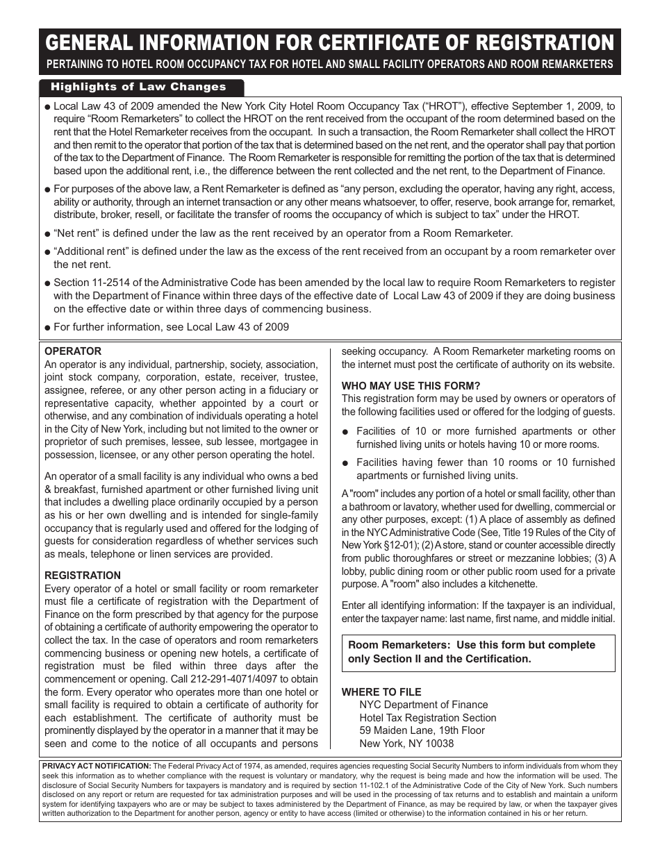 Form HTX / HTXB Certificate of Registration - Hotel Tax - New York City, Page 2