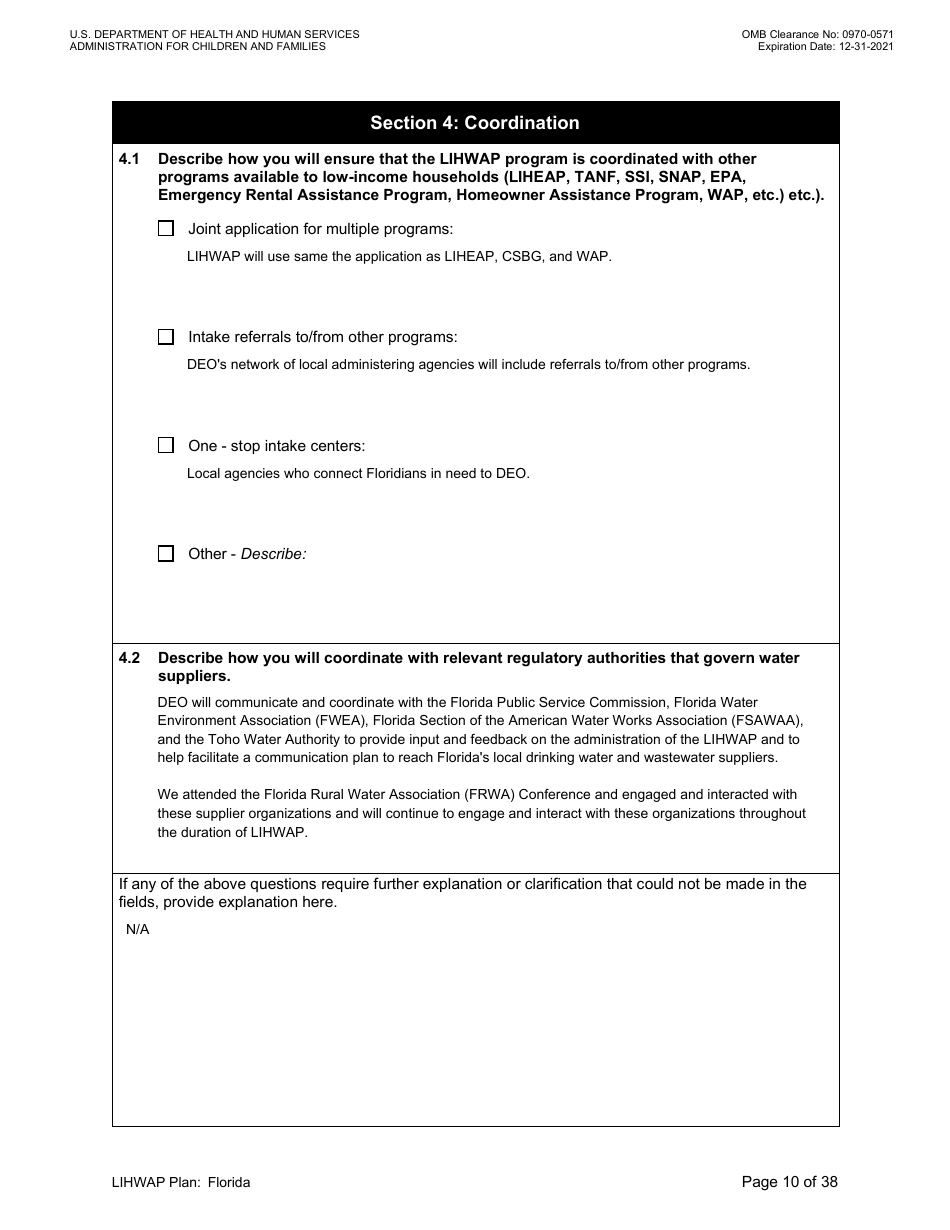 Grant Implementation Plan - Low Income Household Water Assistance Program (Lihwap) Consolidated Appropriations Act of 2021 and American Rescue Plan - Florida, Page 10
