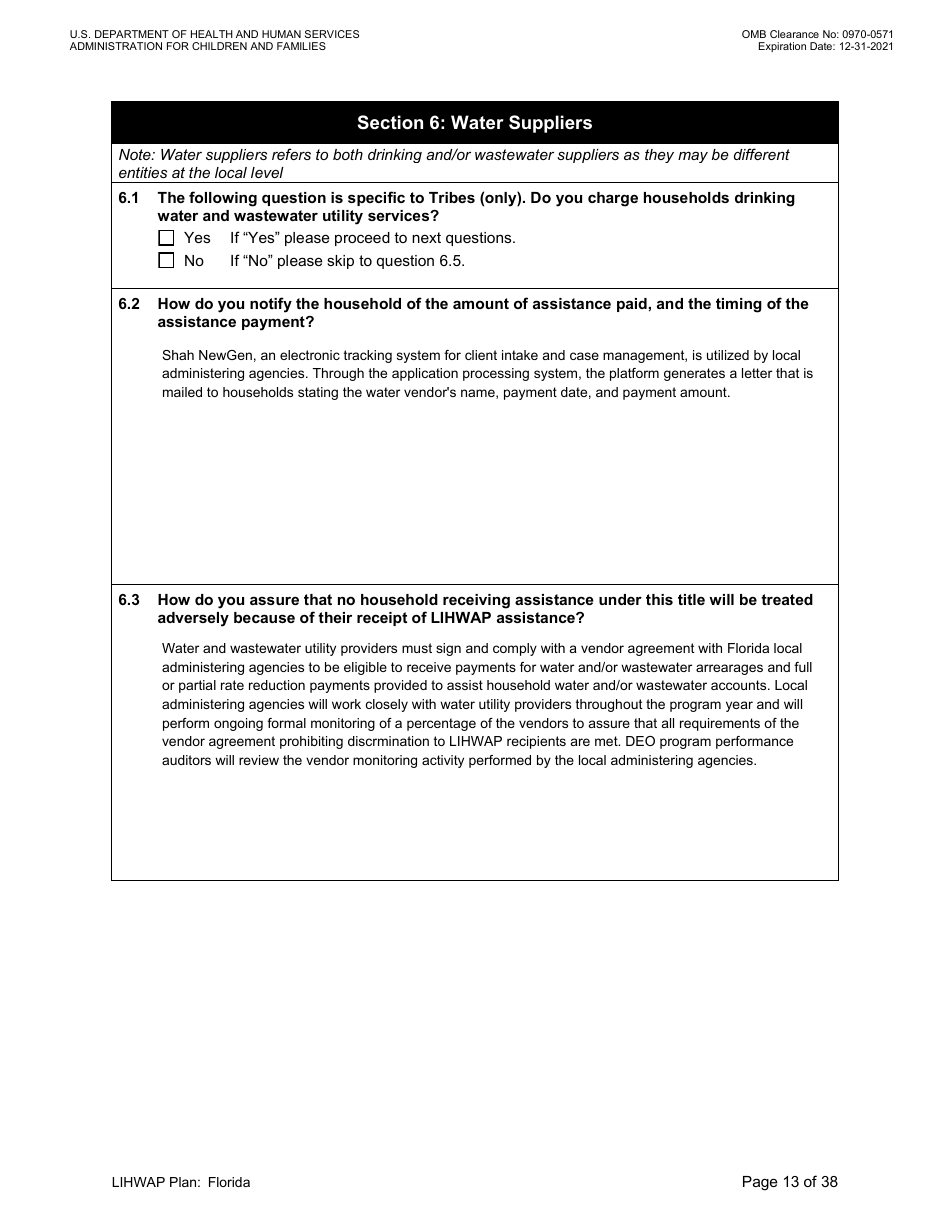 Grant Implementation Plan - Low Income Household Water Assistance Program (Lihwap) Consolidated Appropriations Act of 2021 and American Rescue Plan - Florida, Page 13