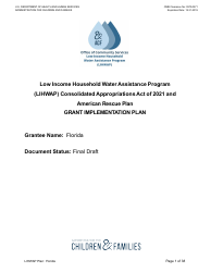Grant Implementation Plan - Low Income Household Water Assistance Program (Lihwap) Consolidated Appropriations Act of 2021 and American Rescue Plan - Florida