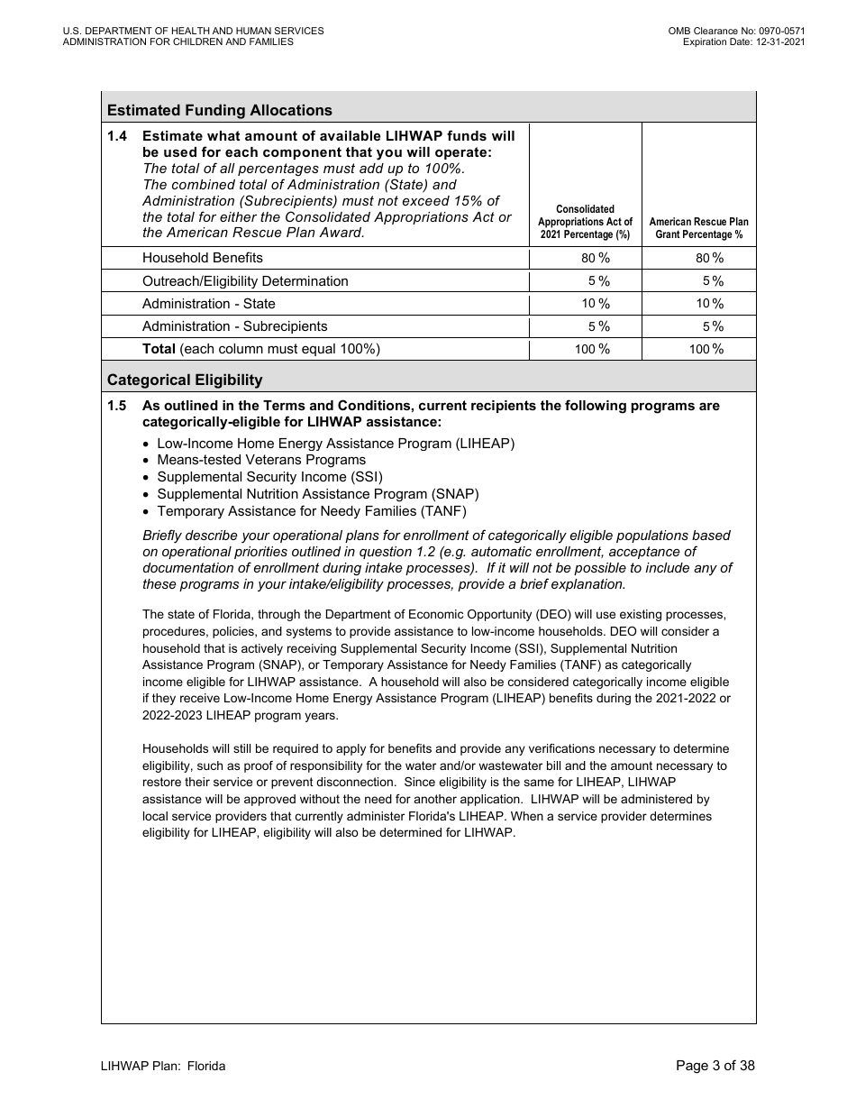 Grant Implementation Plan - Low Income Household Water Assistance Program (Lihwap) Consolidated Appropriations Act of 2021 and American Rescue Plan - Florida, Page 3