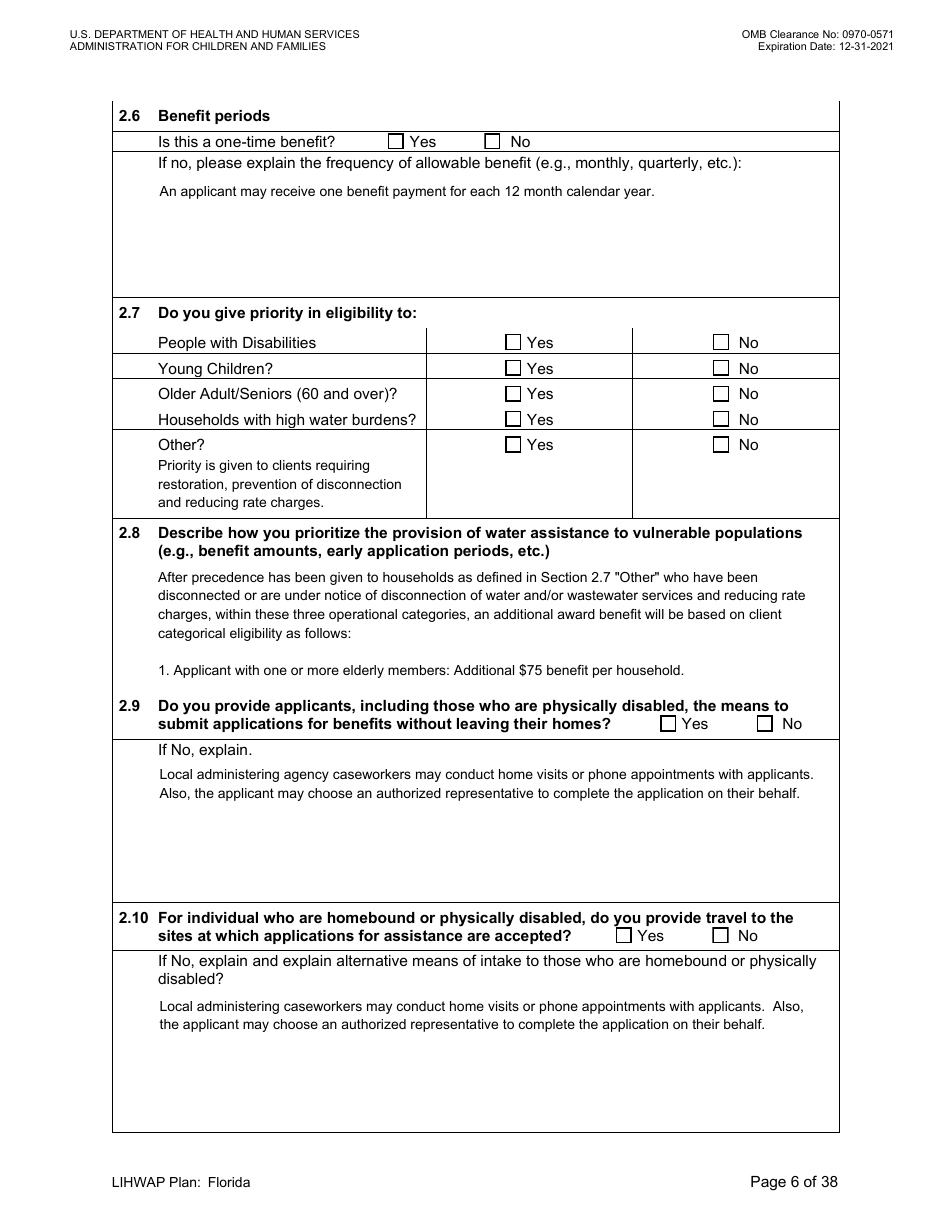 Grant Implementation Plan - Low Income Household Water Assistance Program (Lihwap) Consolidated Appropriations Act of 2021 and American Rescue Plan - Florida, Page 6