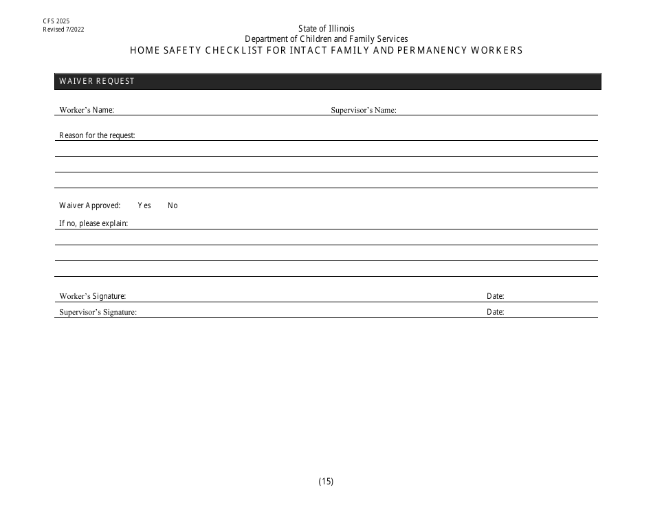 Form CFS2025 Home Safety Checklist for Intact Family and Permanency Workers - Illinois, Page 15