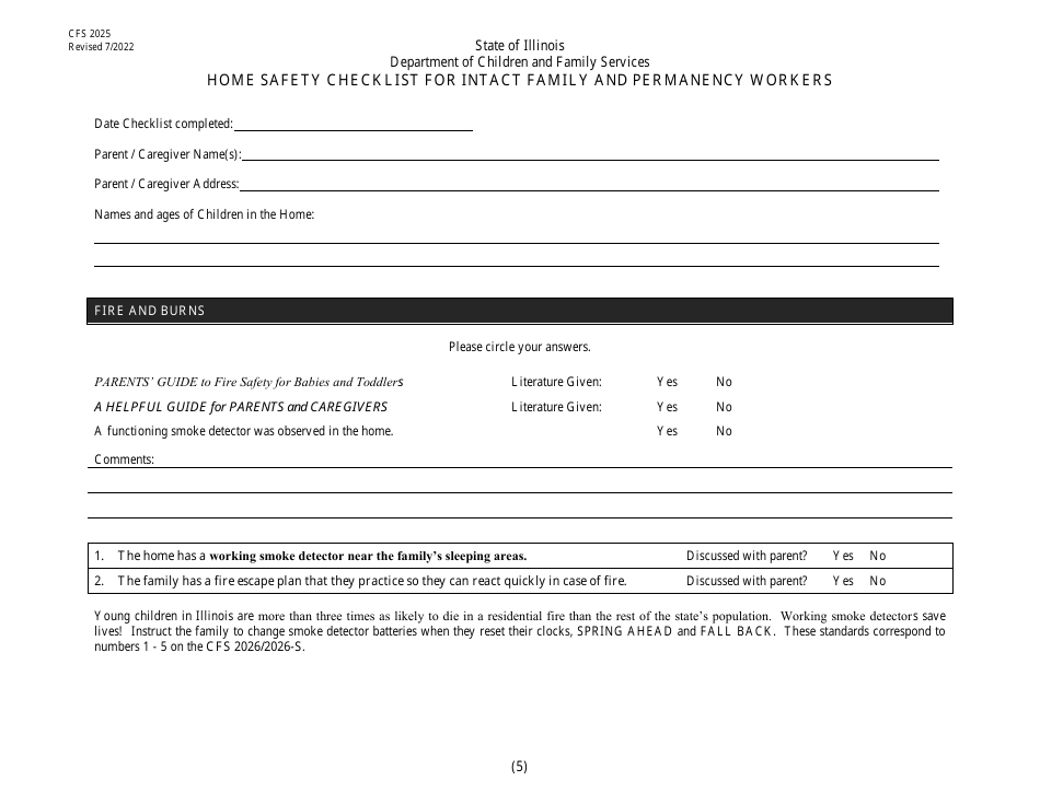 Form CFS2025 Home Safety Checklist for Intact Family and Permanency Workers - Illinois, Page 5