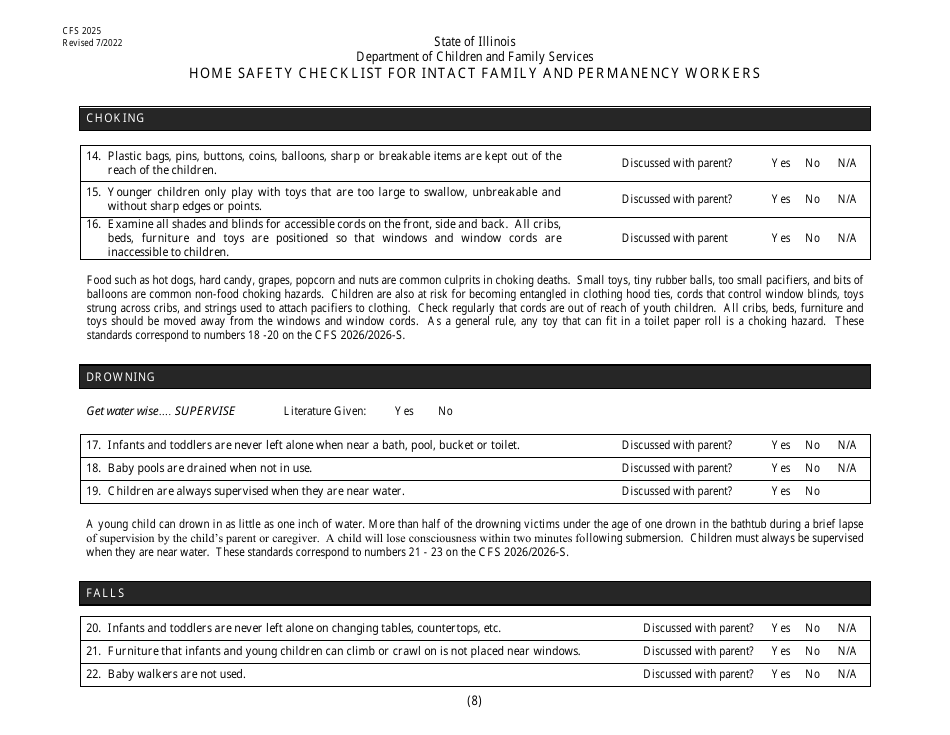 Form CFS2025 Home Safety Checklist for Intact Family and Permanency Workers - Illinois, Page 8
