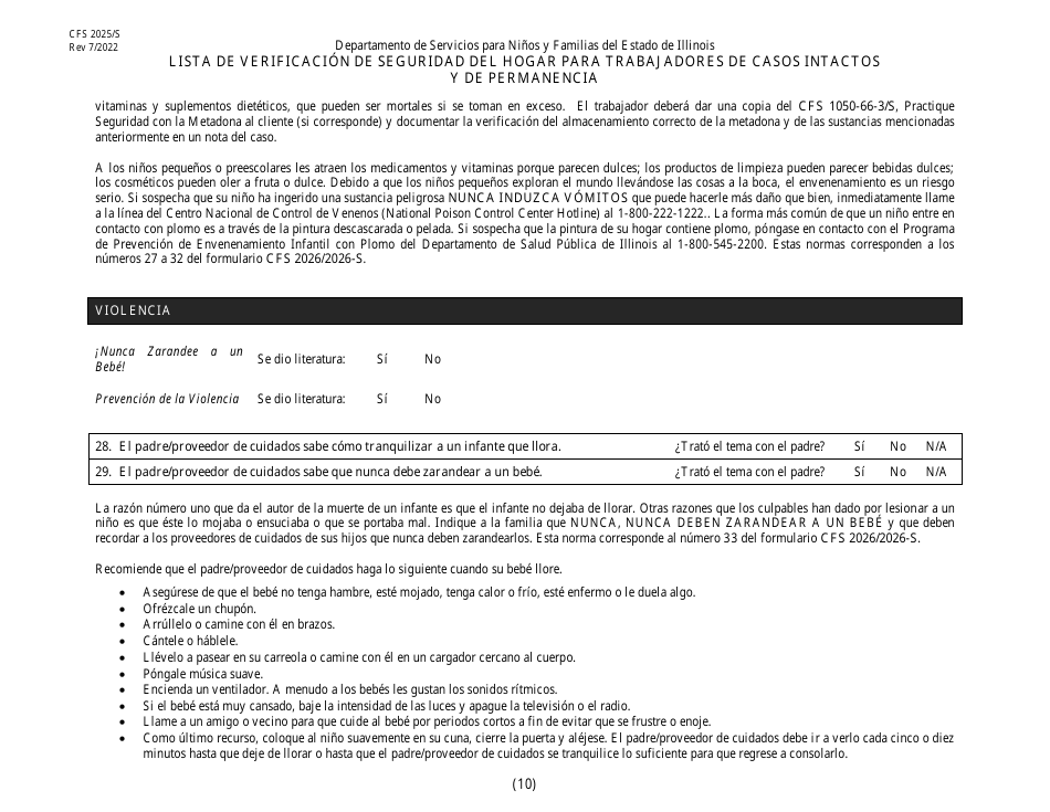 Formulario CFS2025 / S Lista De Verificacion De Seguridad Del Hogar Para Trabajadores De Casos Intactos Y De Permanencia - Illinois (Spanish), Page 10
