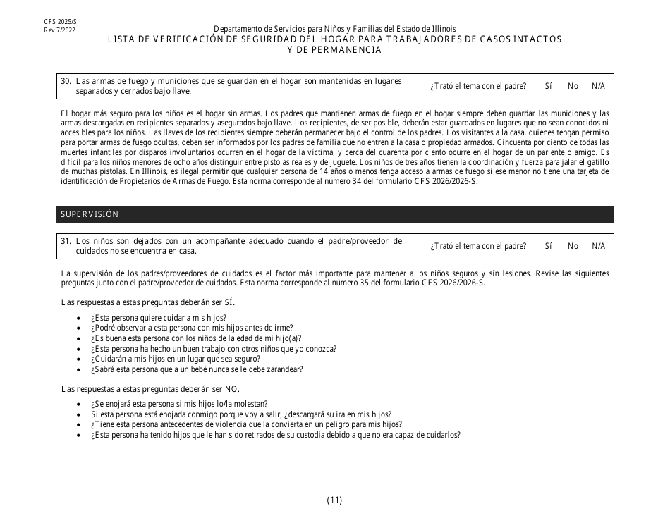 Formulario CFS2025 / S Lista De Verificacion De Seguridad Del Hogar Para Trabajadores De Casos Intactos Y De Permanencia - Illinois (Spanish), Page 11