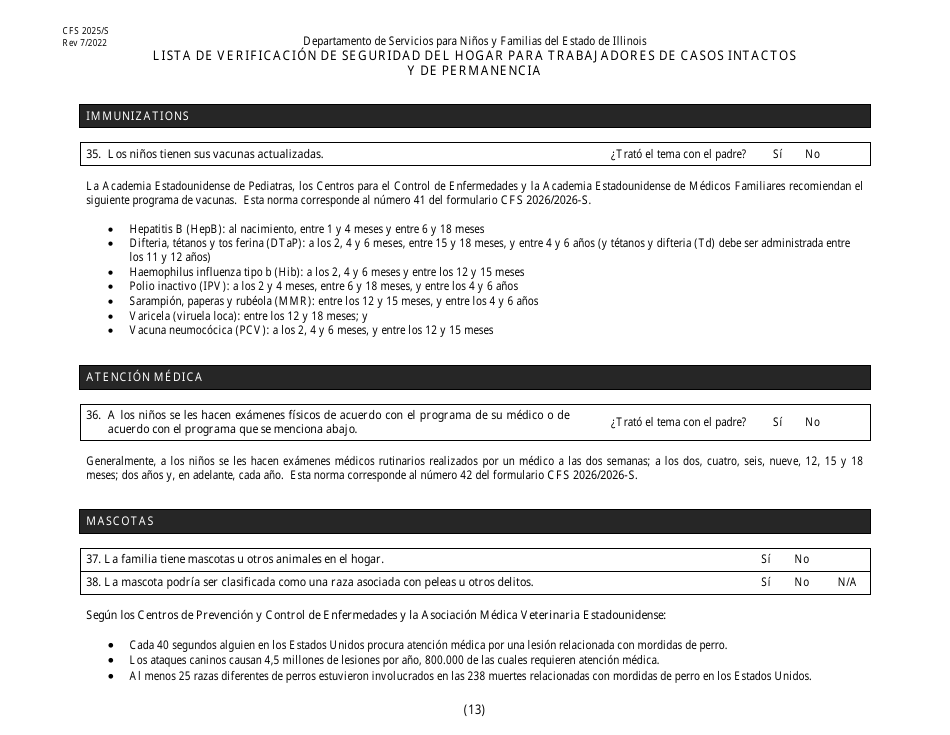 Formulario CFS2025 / S Lista De Verificacion De Seguridad Del Hogar Para Trabajadores De Casos Intactos Y De Permanencia - Illinois (Spanish), Page 13