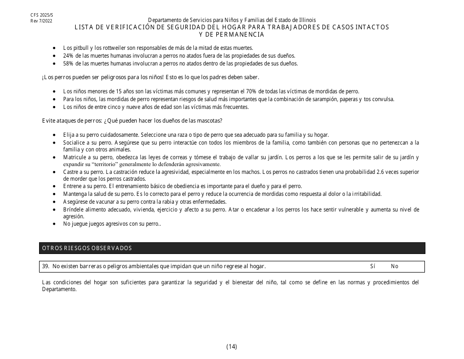 Formulario CFS2025 / S Lista De Verificacion De Seguridad Del Hogar Para Trabajadores De Casos Intactos Y De Permanencia - Illinois (Spanish), Page 14