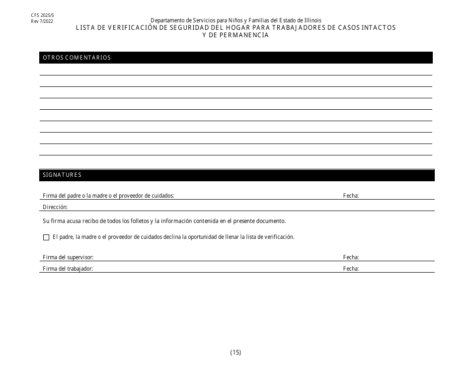 Formulario CFS2025 / S Lista De Verificacion De Seguridad Del Hogar Para Trabajadores De Casos Intactos Y De Permanencia - Illinois (Spanish), Page 15